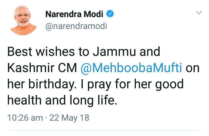 Modi wishes Mehbooba on her birthday Modi wishes Mehbooba on her birthday