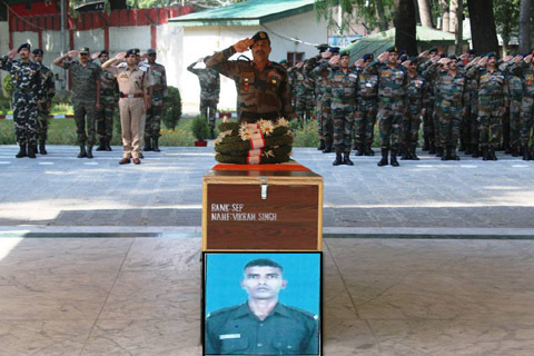 Army pays tribute to soldier killed in militant attack in Pulwama