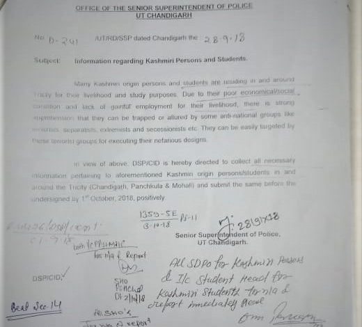 Punjab police start profiling Kashmiri students, triggers panic Punjab police start profiling Kashmiri students, triggers panic
