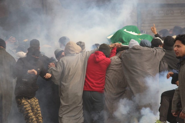 Clashes follow police shelling on slain militant’s funeral in Sopore town of north Kashmir