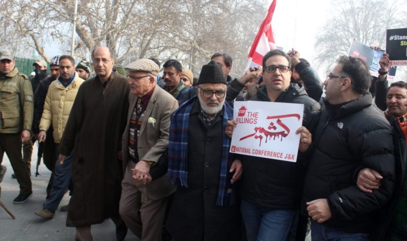NC takes out protest rally against Pulwama killings NC takes out protest rally against Pulwama killings