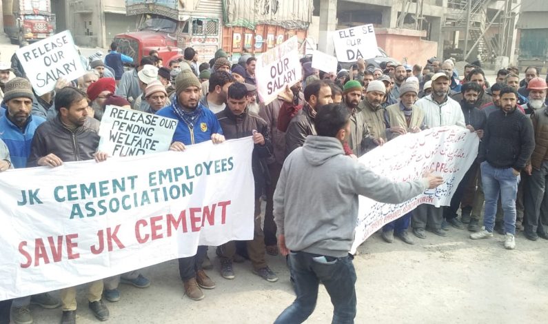 Demanding release of salaries JK Cements Employees hold protest