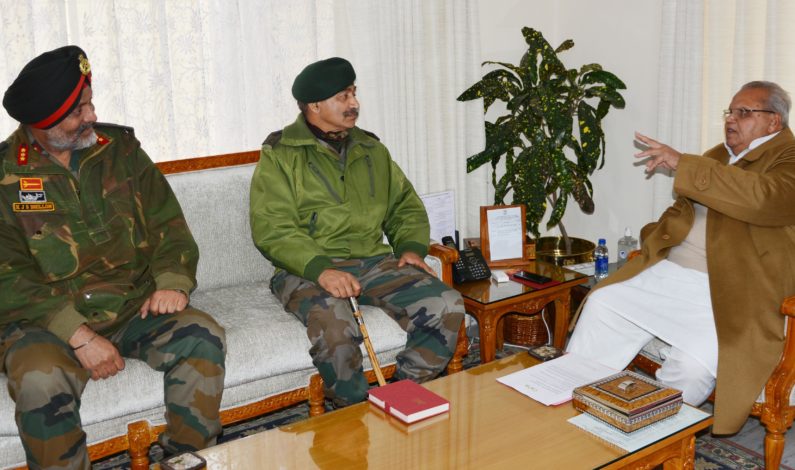 Lt Gen Bhatt, Lt Gen Dhillon brief Governor Malik about security arrangement in Kashmir
