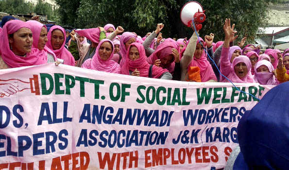 Anganwadi workers in Kargil protests against SAC decision