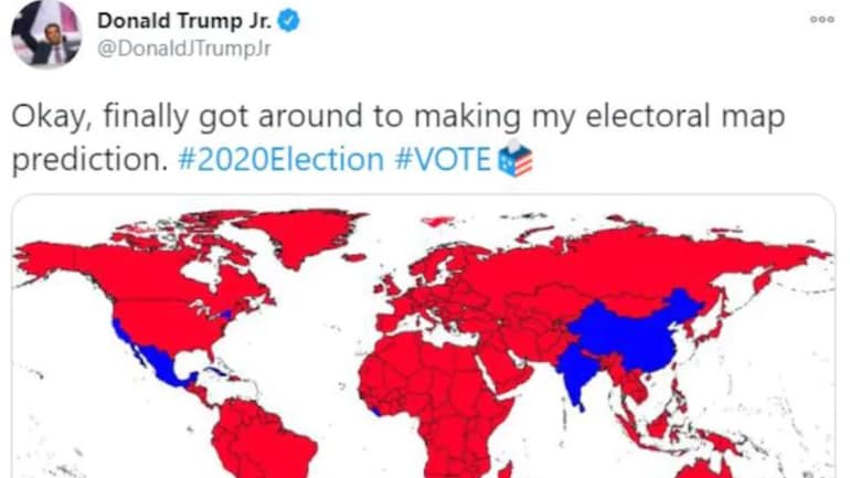 Amid US voting Donald Trump Jr shares world map showing J&K as part of Pakistan