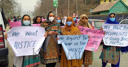 PaK born brides stage protest in Srinagar, demand travel documents