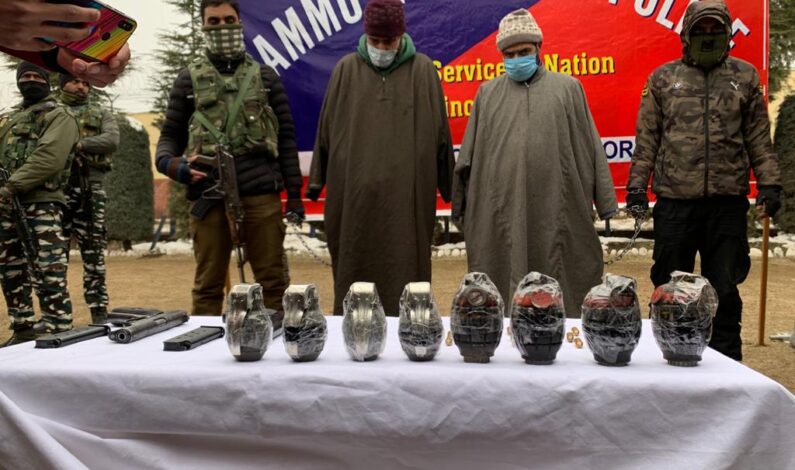 02 militant associates arrested in Bandipora ,Arms and Ammunition recovered: Police