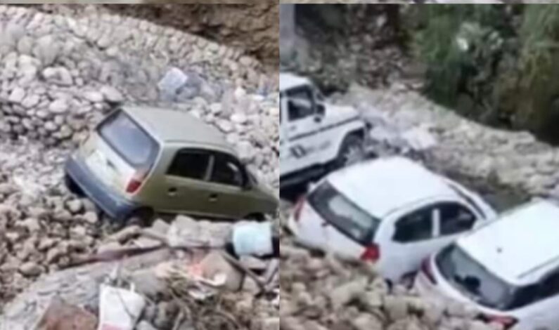 Four vehicles damaged as portion of circular road caves in at Jammu