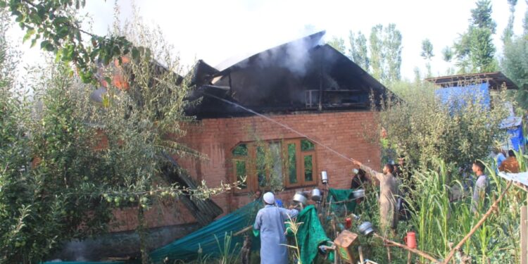 Residential House, Abode to Three Families, Damaged in Blaze in Tangmarg Residential House, Abode to Three Families, Damaged in Blaze in Tangmarg