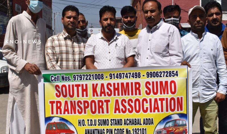 South Kashmir Sumo Transport Association members hold protest at Press Enclave