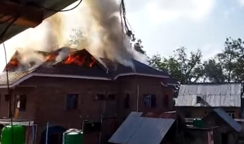 Residential house gutted in a fire mishap in Ganderbal