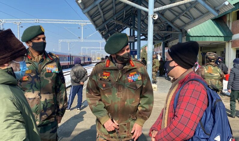 Lt Gen Y K Joshi pays surprise visit to Anantnag Railway Station