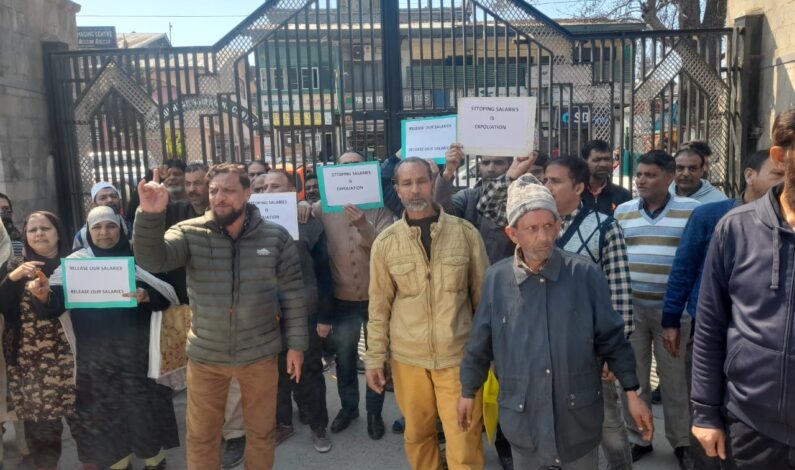Single-lab Technicians, Allied Employees At GMC Srinagar Protest Over Non Disbursal of Salaries Single-lab Technicians, Allied Employees At GMC Srinagar Protest Over Non Disbursal of Salaries