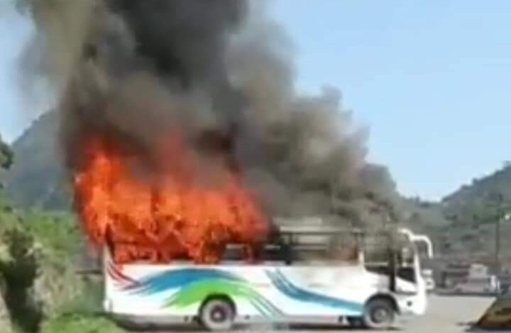 Bus catches fire after stove exploded in Reasi, two injured